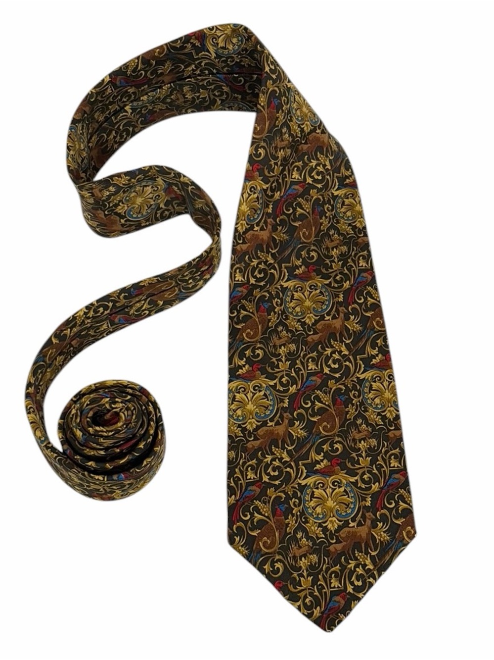 Vintage John Comfort London Silk Tie Ornate Baroque Medieval Tapestry Motif